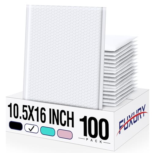 Fuxury 100 Pack Bubble Mailers Bulk 10.5x16" Thick Padded Envelopes - color: White, size: 10.5x16" 100PC