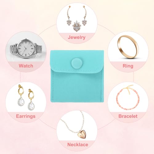 PATIKIL 2Pcs Jewelry Pouch 3x3 Inch Velvet Snap Button, Sky Blue - color: Sky Blue, size: 3x3 Inch