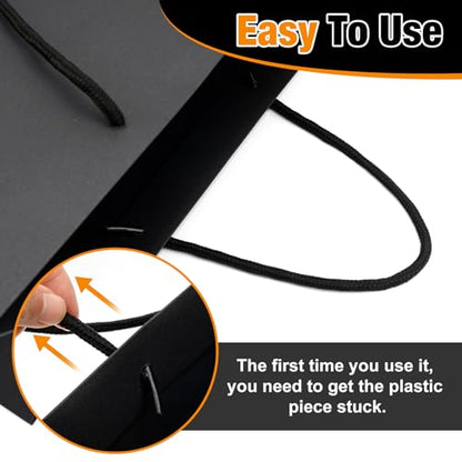 MUIIGOOD Gift Bags With Handles Paper Gags Medium Bulk For Party Shopping Birthday Wedding (3Pcs Black-35 * 26 * 13cm)