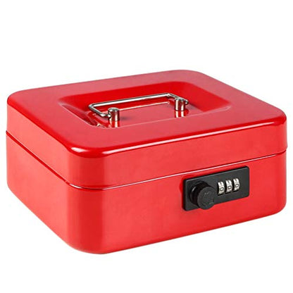 Cash Box with Money Tray, Parrency Medium Money Box with Combination Lock, 7 4/5" x 6 4/5" x 3 3/5", Red - color: Combo Red, size: Medium（7.87")