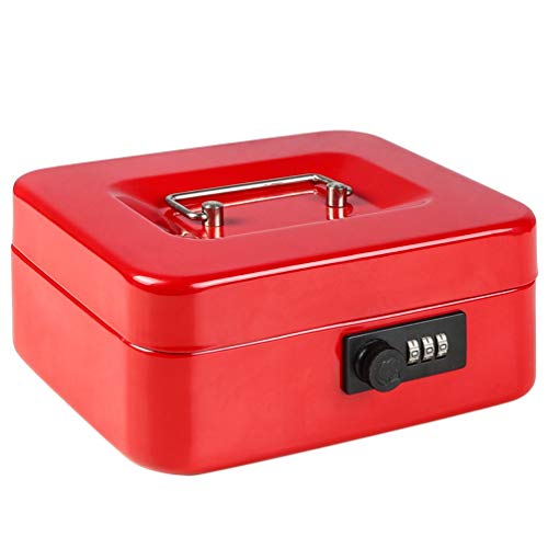 Cash Box with Money Tray, Parrency Medium Money Box with Combination Lock, 7 4/5" x 6 4/5" x 3 3/5", Red - color: Combo Red, size: Medium（7.87")