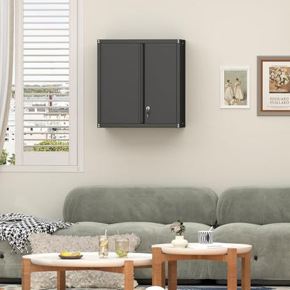 Metal Wall Cabinet, Steel Cabinet Wall Mounted, Lockable Storege Cabinet with Doors and Shelves, Upper Cabinets for Home Office, Pantry, Garage, Black - color: 28"h - Black