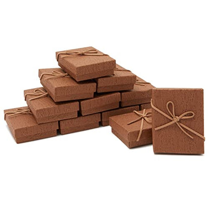 Juvale Jewelry Gift Boxes - 3.7 x 2.9 x 1.3 In, Kraft, Pack of 12 - Velvet Lined & Bow Lid Cardboard Necklace Box - size: 12 Count (Pack of 1)