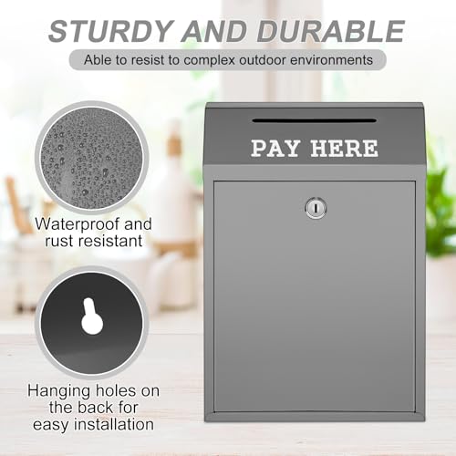 Yaocom Metal Money Cash Box,Gray,11.8 x 8.6 x 4.7 Inch - color: Gray, size: 11.8 x 8.6 x 4.7 Inch