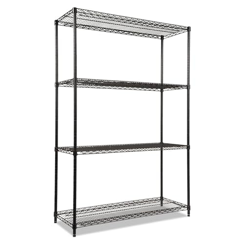 Alera ALE Industrial Heavy-Duty Wire Shelving Starter Kit, 4-Shelf, 48w x 18d x 72h, Black - color: Black, size: 48w x 18d x 72h