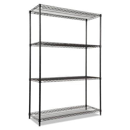 Alera ALE Industrial Heavy-Duty Wire Shelving Starter Kit, 4-Shelf, 48w x 18d x 72h, Black - color: Black, size: 48w x 18d x 72h