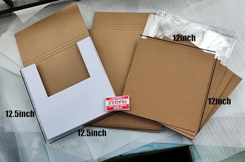 Vinyl Record White LP Shipping Boxes Set 12.6" x 12.6" x 1" Record Mailers Corrugated Cardboard Boxes Album Paper Box (5)
