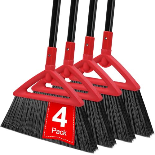 Heavy Duty Red Angle Broom with Long Handle - 4 Pack - color: 4pack Red