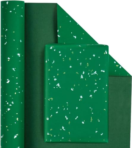 MAYPLUSS Gift Wrapping Paper Roll - 17Inch x 16.5Feet - Elegant Green Gold Foil Design Shiny Flakes Silky Touch Thick Matte Gift Wrap Paper for Christmas, St Patricks Day, Birthday, Holiday - color: Flake Green