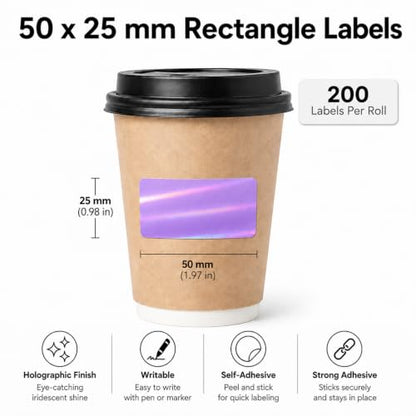Holographic Purple Thermal Label 1 × 2 Inch Vinyl Sticker 200 PCS - color: Holographic Purple, size: 1 × 2 Inch