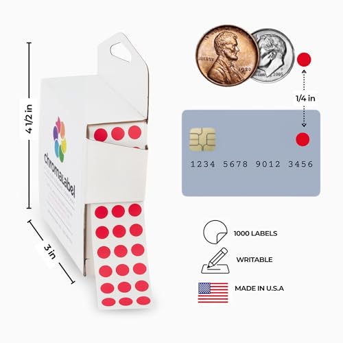 ChromaLabel Red Dot Stickers, 1/4 Inch, 1000/Box - color: Red, size: 1/4"
