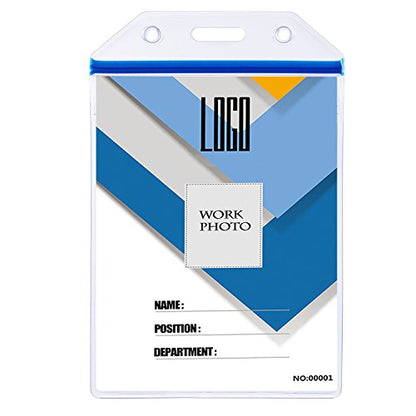 Wisdompro 10 Pack Vertical Thick Clear ID Badge Holder with Ziplock, Blue - color: Blue Zip, size: 10 Pack Vertical