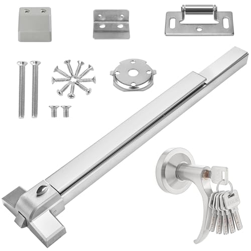 Push Bar Panic Exit Device with Handle, 28inch Emergency Exit Door Hardware with 6 Keys, Aluminum Commercial Push Bar Door Lock Fits 28"-45" Wood & Metal Doors, Left/Right Compatible - size: 28inch