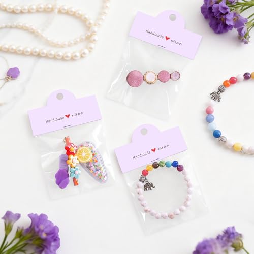 joycraft 100Pcs Purple Packaging for Small Business, Jewelry Package Supplies with Clear Bags, Jewelry Display Bags for Selling, Craft Packaging Set for Bracelets, Key Chains, Earring, Necklace. - color: Purple