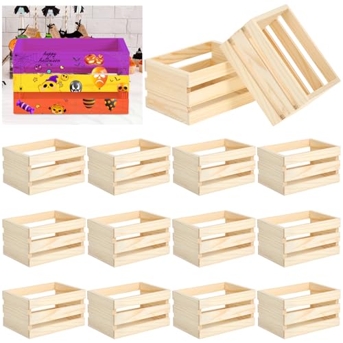 12PCS Decorative Wood Crates Nesting Storage Container, Samll Bikini Box, 5" Farmhouse Decorative DIY Wooden Storage Boxes, Rustic Wooden Crates for Storage Display