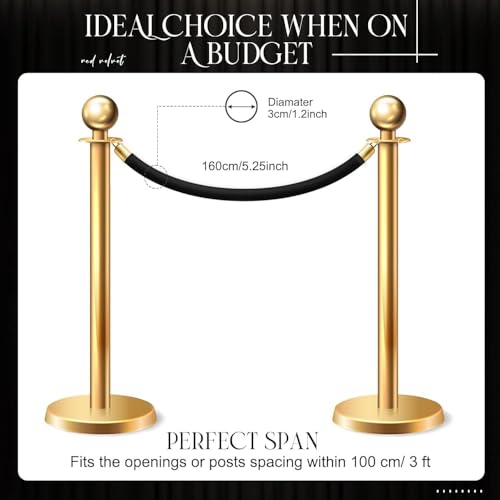 Velvet Stanchion Rope 5.25 Ft Crowd Control Barriers Safety Velvet Rope with Gold Hooks for Graduation Party, Movie Theaters Openings Hotels Carpet, Not Include Stanchion Pos(Size:12 Pack,Color:Black)