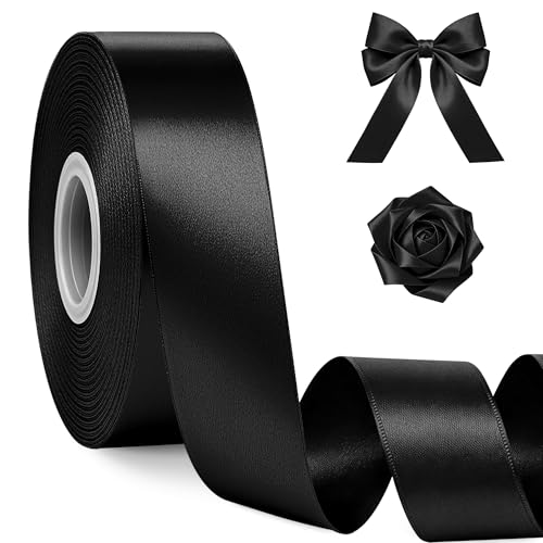30 Yards 1 in Black Satin Ribbon for Gift Wrapping Graduation Halloween - color: Black, size: 1 inch