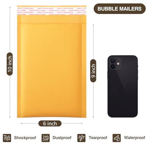 UCGOU Kraft Bubble Mailers 6x10" 25 Pack Usable Size 6x9" Yellow Padded #0 - size: 6x10" 25PC