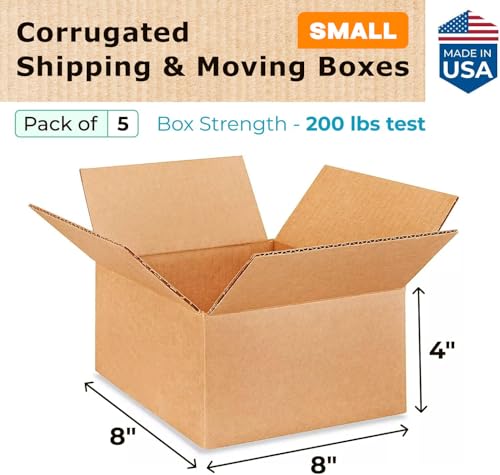 Small Moving & Shipping Boxes 8 x 8 x 4 inches (5-Pack) - Extra Strength 200 lb vs Regular - Corrugated Moving Boxes for USPS/UPS/FEDEX - Packing Box for Moving - Cardboard Box by IDL Packaging - size: 8 * 8 * 4" (Small Boxes)