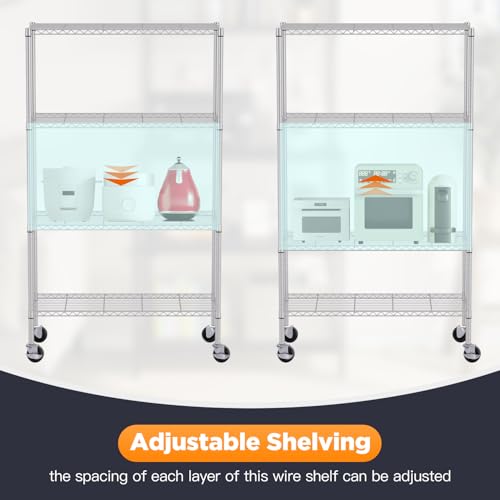 FDW | 4-Tier Wire Shelf with Wheels | 36" x 14" x 62" | Chrome - color: Chrome, size: 4-Shelf With Wheels