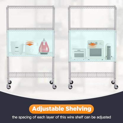 FDW | 4-Tier Wire Shelf with Wheels | 36" x 14" x 62" | Chrome - color: Chrome, size: 4-Shelf With Wheels