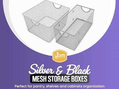 YBM Home Kitchen Pantry Organizer Wire Basket for Shelves, Cabinets, Pantry, Countertop, Mesh Open Storage Bin Metal Basket for Organizing Food Supplies 10” x 9” x 6” Pack of 1, Silver - size: 10x8.8x5.8