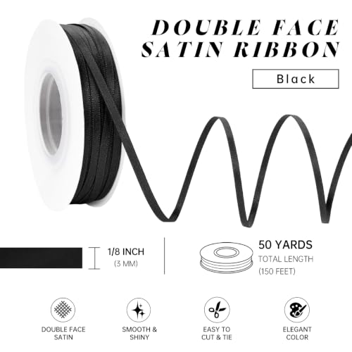 MAYREEL Black Satin Ribbon 1/8 Inch Double Faced 50 Yards - color: Black, size: 1/8 Inch