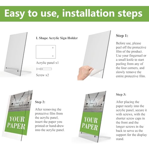 Clear Acrylic Sign Holder 8.5x11 Inch, Slanted Tabletop Display Stand with Metal Standoff Screws, Desktop Picture Photo Frame Menu Holder for Office, Countertop, Retail 6 Pack(8.5x11 inch 6pack) - size: 8.5x11 inch 6pack