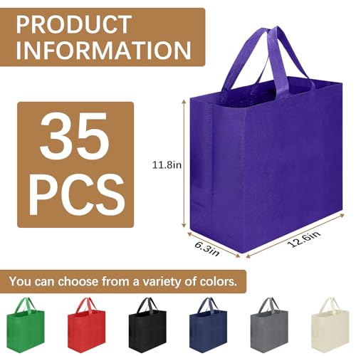 Reusable Grocery Bags 12.6 * 6.3 * 11.8 in - Non Woven Totes Bag with Reinforced Handles, Shopping Bags Bulk - color: Purple