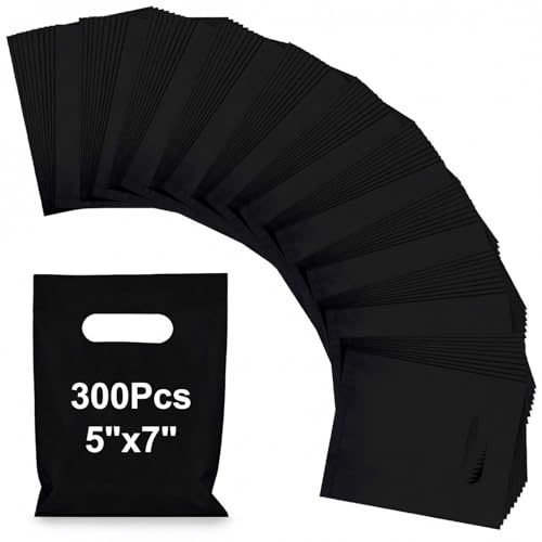 Maitys Black 300 Pcs Small Plastic Bags with Handles 5x7 for Business - color: Black