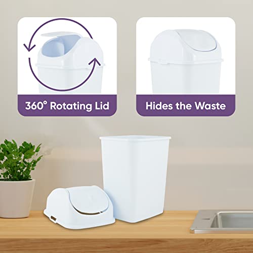 Superio Mini Desktop Trash Can with Swing Top Lid Portable Plastic Garbage Can for Countertop, Desktop, Make up Vanity, Bathroom, Car, Under Sink, Dorm, Compact Waste Bin 5 L, 1.25 Gal. (White) - size: 1.25 Gallon, style: 1 Pack