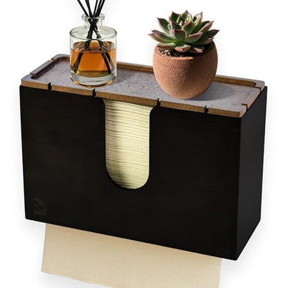 eBun Bamboo Paper Towel Dispenser with Removable Wooden Lid Tray, Black - color: -Black