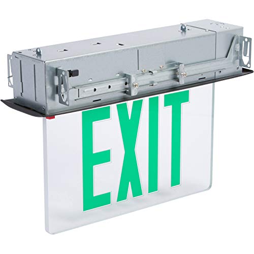 Morris Products LED Exit Sign - Recessed Mount Edge - Green on Clear Panel, Black Housing - Compact, Low-Profile Design - Single Sided Legend - Energy Efficient, High Output - 1 Count - color: Green on Clear (Black Housing), size: Single Sided