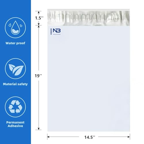 NB 14.5x19 Inch – 500 Pcs White Poly Mailers Strong Adhesive Self-Seal Shipping Envelopes, Tear & Water Resistant Packaging for E-Commerce and Small Business - color: White, size: 14.5"x19" 500pcs