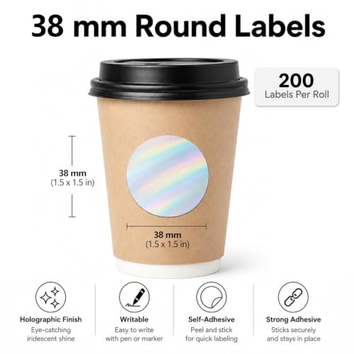 Round Holographic Silver Thermal Label 1.5 in Vinyl Sticker 200 PCS - color: Holographic Silver, size: 1.5 × 1.5 Inch