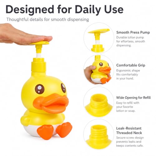 Plastic Cute Duck Soap Dispenser for Kid or Children with Pump - color: Yellow