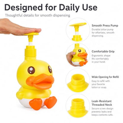 Plastic Cute Duck Soap Dispenser for Kid or Children with Pump - color: Yellow