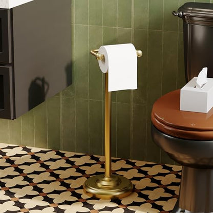 Toilet Paper Holder Stand,Free Standing Toilet Paper Holder,Modern Post Pivoting Toilet Paper Stand with Stable Weighted Base,SUS304 Stainless Steel Tissue Roll Holder Stand for Bathroom,Brushed Gold - color: Brushed Gold