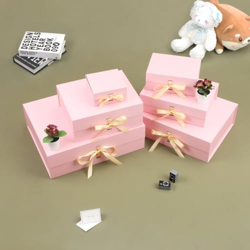 Large Gift Boxes with Lids 5 Pcs 13X11X5.3 In Pink Magnetic Gift Box Large - color: 13X11X5.3Inch-Pink-Pack of 5