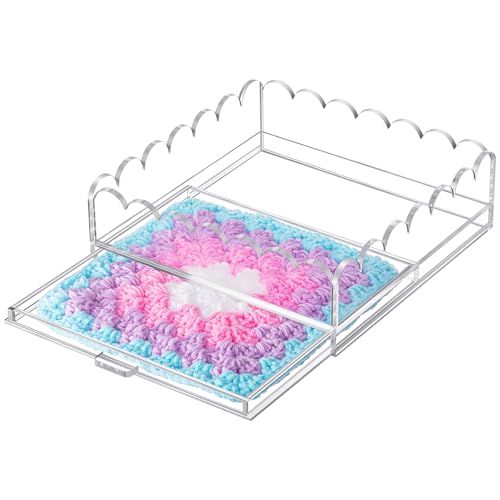 GlikCeil 1 Pcs 10" x 10" Acrylic Scalloped Tray Large Clear Acrylic Tray with Drawer for Insert Customizable Photos, Art, and Fabric Scalloped Basket for Needlepoint Napkin Frame Display Messages - size: 10" X 10"