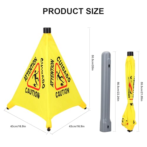 Caution Wet Floor Sign - 20" Height Bright Yellow Four-Sided Folding Pop Up Foldable Design - English Safety Warning Caution Sign For Commercial & Office