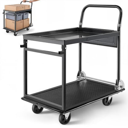 VEVOR Heavy Duty 2 Tier Platform Hand Truck, 700 lbs 2 Tier Push Tool Cart with High-Strength Steel, Utility Cart for Warehouse, Garage, Workshop, Office - size: 28.7 x 18.5 x 32.3 in/ 730 x 470 x 820 mm