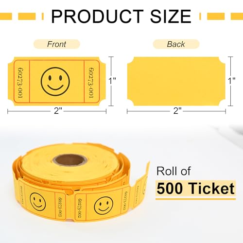 LLIKED 500 Raffle Tickets 1x2inch Smile Yellow Single Roll for Events - color: Yellow, size: 1"x2"