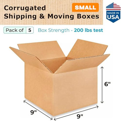 Small Moving & Shipping Boxes 9 x 9 x 6 inches (5-Pack) - Extra Strength 200 lb vs Regular - Corrugated Packing Boxes for Delivery - Cardboard Moving Box - Moving Supplies Box by IDL Packaging - size: 9 * 9 * 6" (Small Boxes)