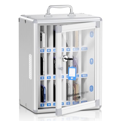 24 Slots Cell Phone Locker for Classroom, Portable Mobile Phone Storage Box with 【2 Different Size Slots】, Phone Lock Box Wall Mounted (Silver) - color: Silver, size: 24 slots