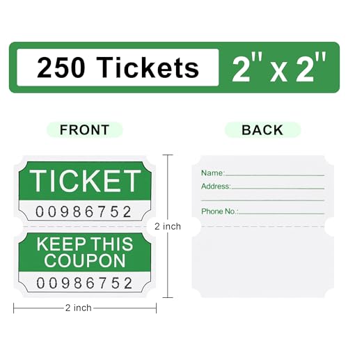 L Liked 250 Raffle Tickets Rolls,Green (4 Color Selection),Double Roll,50/50 Raffle Tickets for Events, Entry, Class Reward - color: 250 Tickets-green