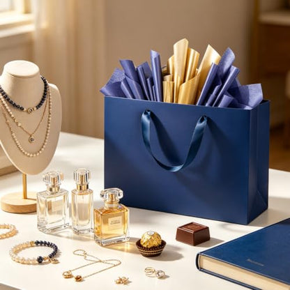 Epoesch 4 Pack Medium Blue Gift Bags with Handles and 12 Tissue Papers - color: Blue Gift Bags