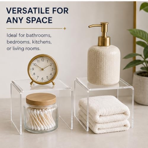 Clear Acrylic Display Stands Set of 2 - 4 Inch Tall U-Shaped Display Risers - Tabletop Display Stands for Collectibles, Jewelry, Retail Displays, Cupcakes, Craft Shows, Weddings & Home Décor