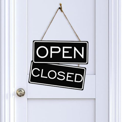 Open Closed Sign, Brushed Silver, 12" x 5" - Durable Dual-Sided Design with Adhesive Tape & Knotted Ribbon Hanger, No Tools Required - color: Brushed Silver, size: 12x5 inches