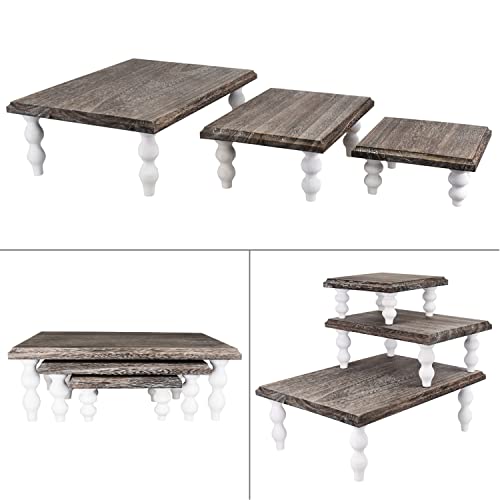 Ikee Design 3 Pcs Set Wooden Display Riser - color: Coffee, 3 pcs